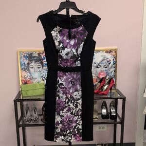 White House Black Market Black and Purple Floral Midi Dress